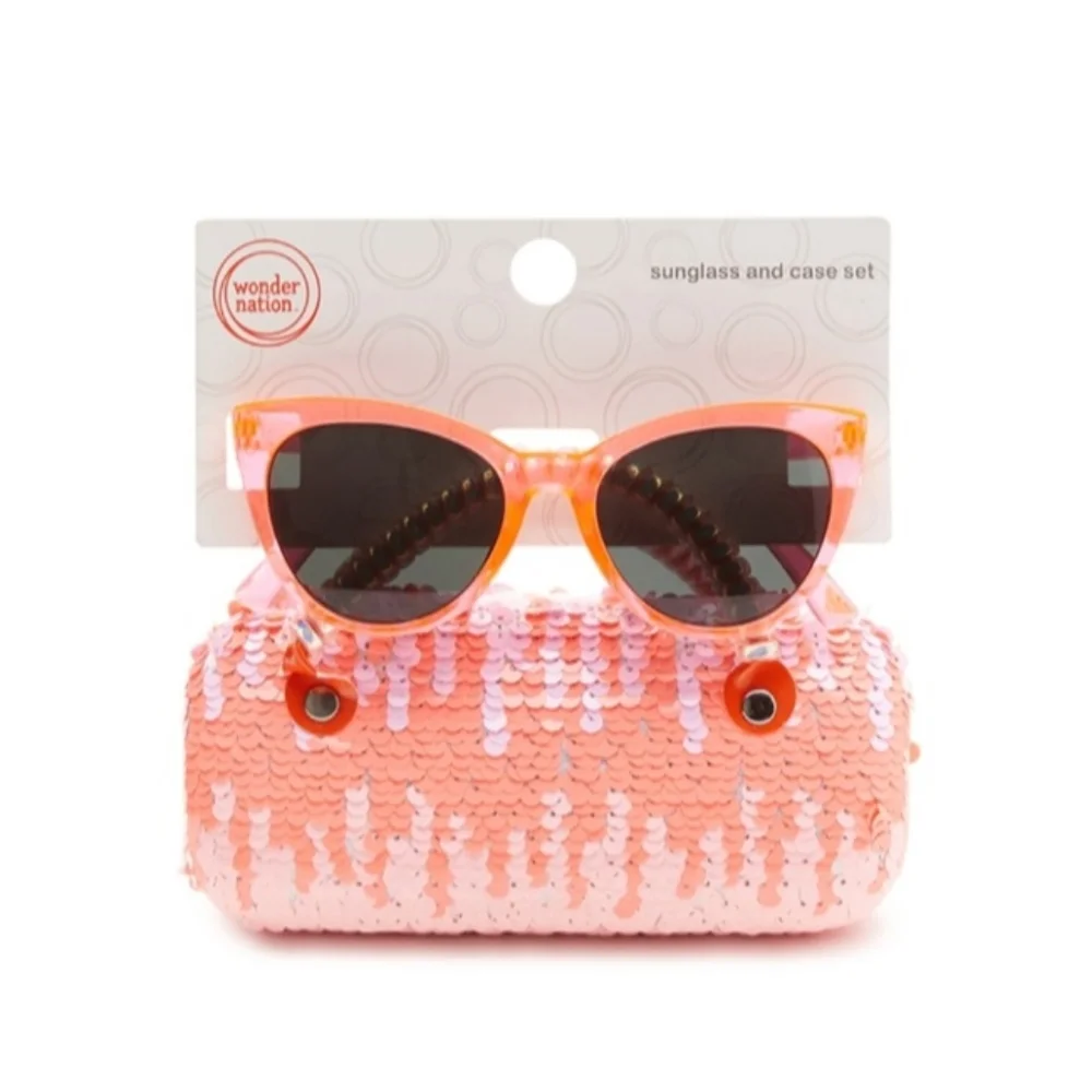Girls Peach Sunglasses with Sequin Carrying Case